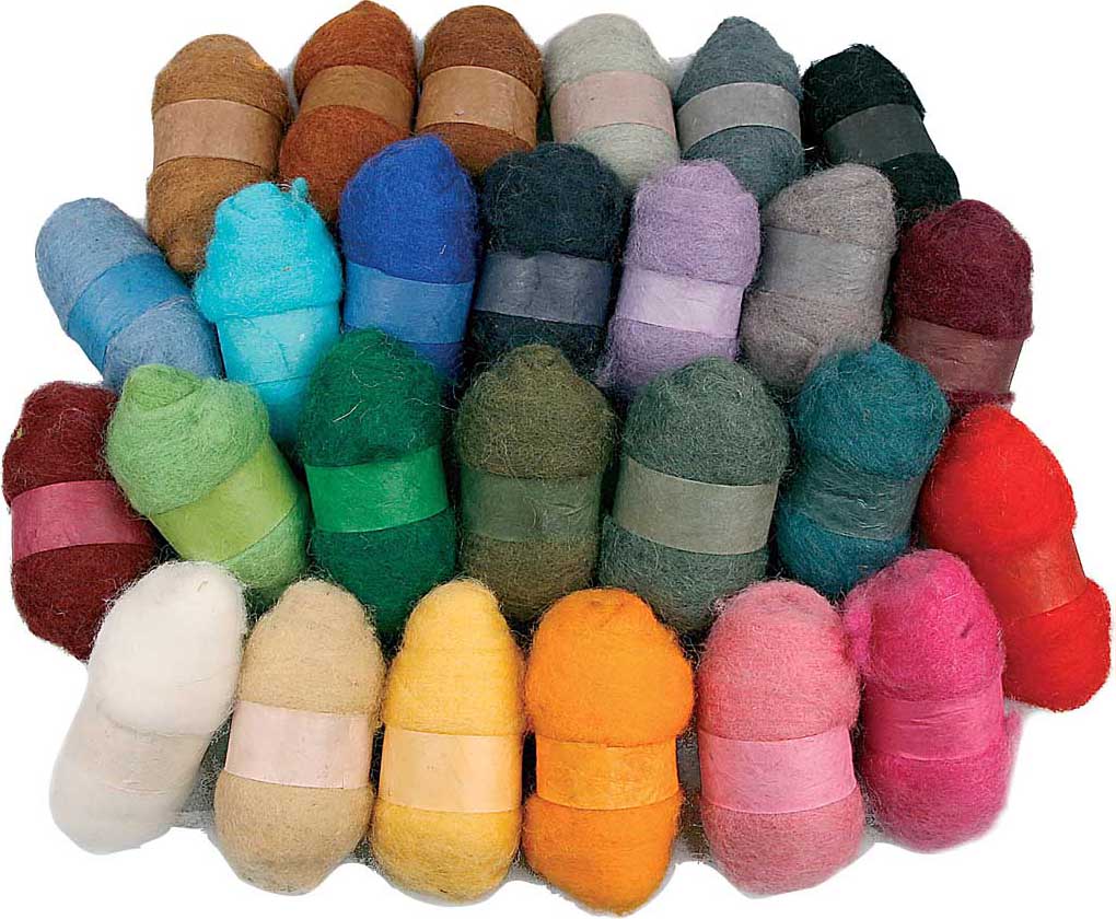 Kardad ull mixade färger 25 gram 26-pack