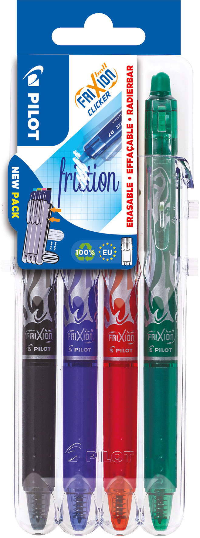 Kulspetspenna Frixion Clicker 07 Mixade f&auml;rger 4-pack