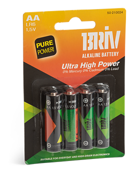 Alkaliska batterier AA (R6), 4-pack.