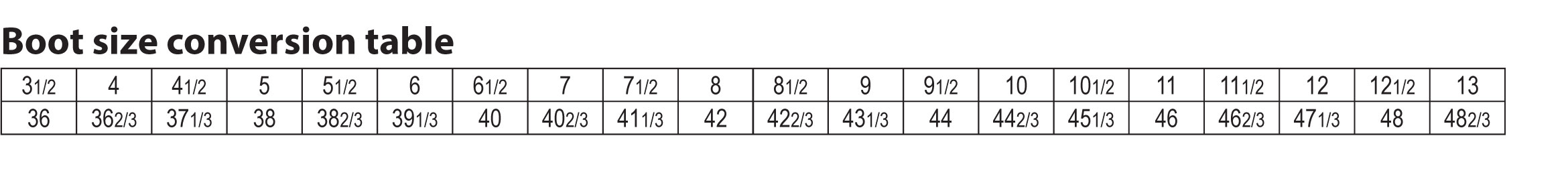 GEHMANN boot size table