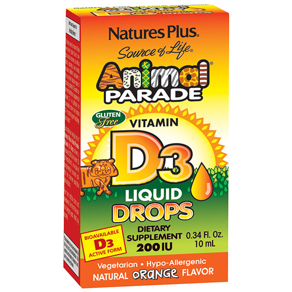 Nature's Plus Animal Parade Vitamin D3 Liquid Drops 200IU, 10ml.
