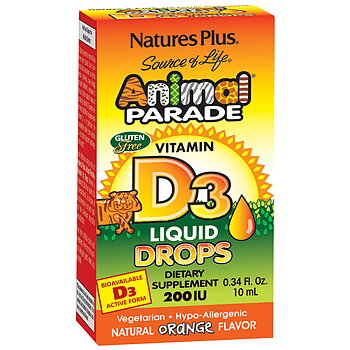 Nature's Plus Animal Parade Vitamin D3 Liquid Drops 200IU, 10ml.