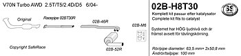SPORT AVGASSYSTEM  VOLVO V70 II  TURBO AWD  2004- ,1 ljudd.  2,5"/ 2x2", Ändrör 1x100mm