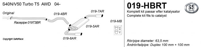 SPORT AVGASSYSTEM  2,5" - VOLVO S/V50 T5 AWD, 2004- 1 ljudd,  Ändrör 2x100 mm