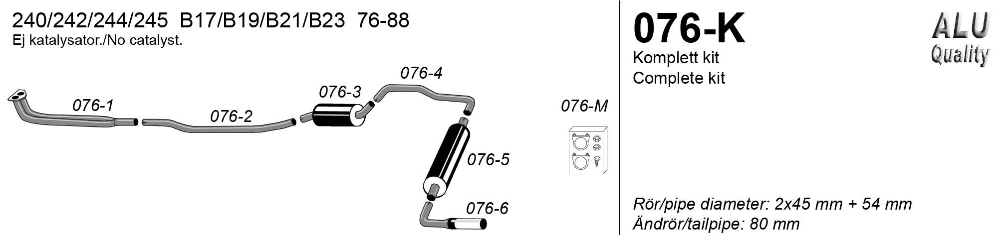 SPORTAVGASSYSTEM 2" med FRAMRÖR VOLVO 240  B19/B21/B23 - 2