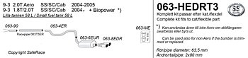 SPORT AVGASSYSTEM 2,5" SAAB 9-3 II, 1,8 2,0T, 2,8 T  Aero - 1 ljudd. oc racerör