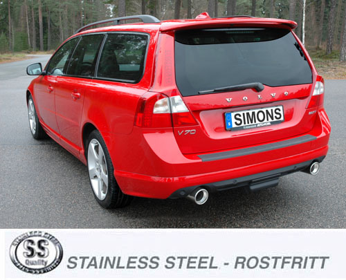SPORT AVGASSYSTEM  VOLVO V70 III 2,0-2,5T, 2WD 2007-  Ändrör 2x100mm - 3