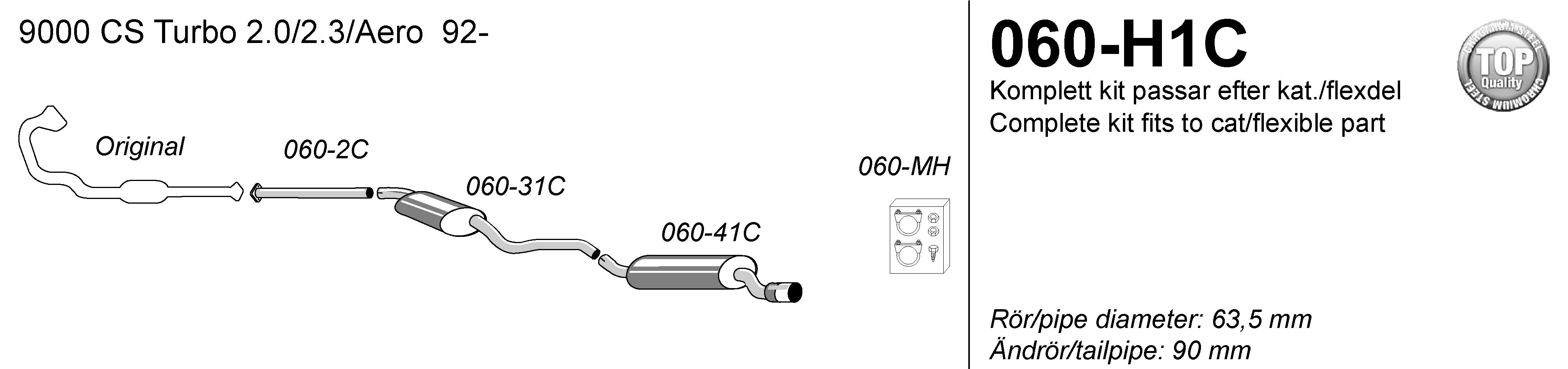 SPORTAVGASSYSTEM 2,5" SAAB 9000 CS Turbo  1992- - 2