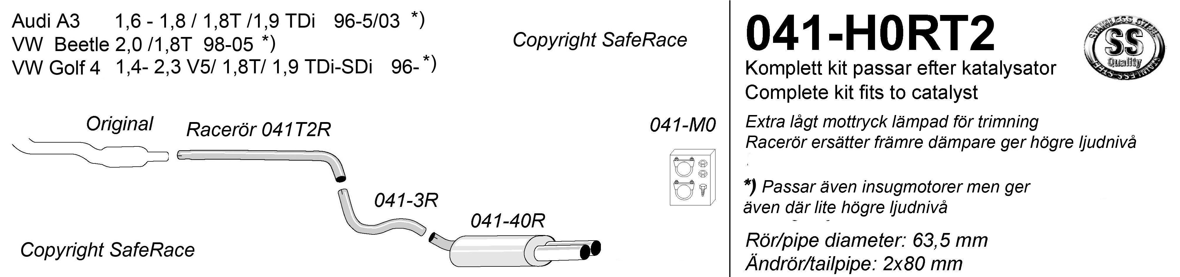 SPORTAVGASSYSTEM 2,5"  Trimsystem AUDI A3 96-03 / VW Beetle/ VW Golf 4 96-  1 ljuddämp+racerör