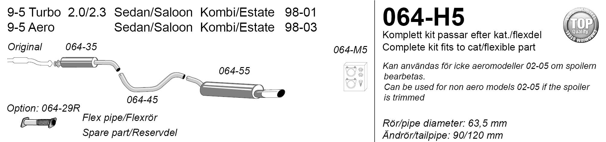 SPORTAVGASSYSTEM 2,5" SAAB 9-5 1998-05 + Aero 98-03, ovalt slutrör - 2
