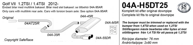 SPORTAVGASSYSTEM 3"  Golf 7 - med Racerör , 2x80 mm (Multilink bakaxel)