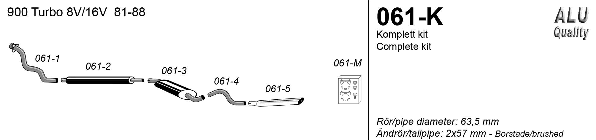 SPORTAVGASSYSTEM 2,5" SAAB 900 Turbo 1981-1988 med framrör - 2