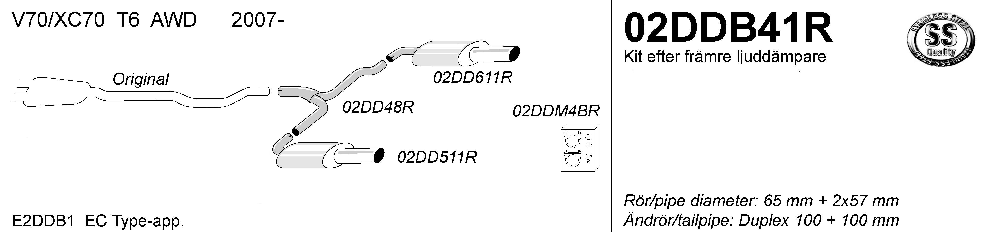 SPORT AVGASSYSTEM  VOLVO V70 III/ XC70 III,  S80 II T6 AWD, Ändrör 2x100mm - 2