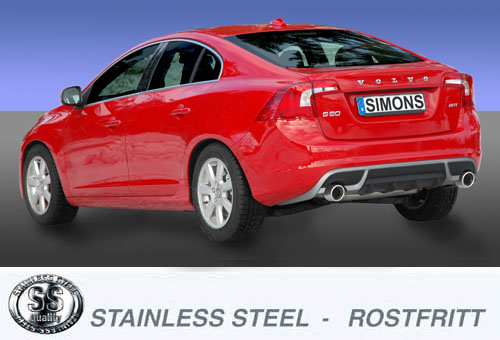 SPORT AVGASSYSTEM  efter KAT. VOLVO S60 II/V60 2WD, 4-cyl bensin  2010-2018,  Ändrör 2x100mm - 3