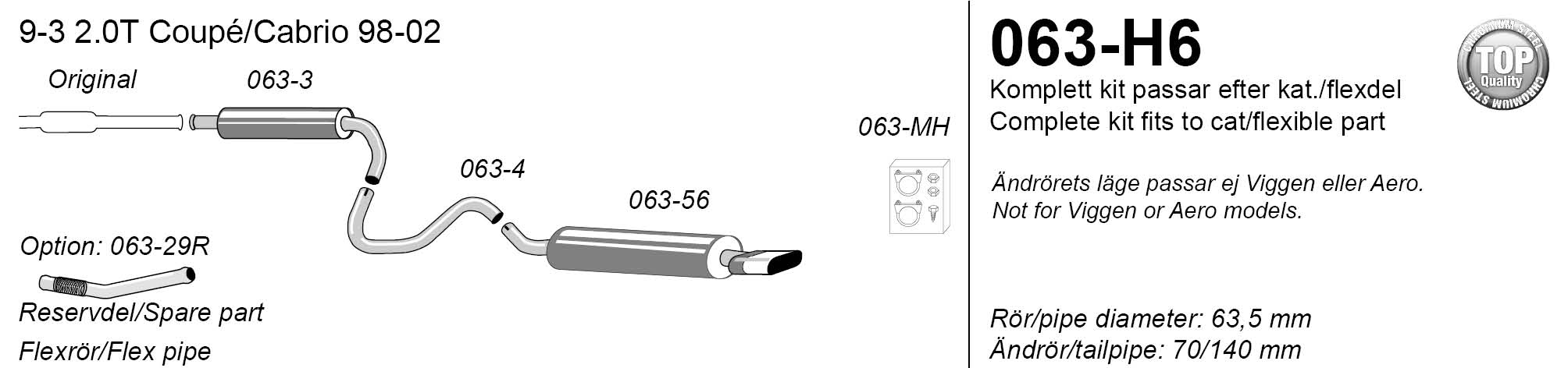 SPORTAVGASSYSTEM 2,5" SAAB 9-3 I  1998-2002 - 2
