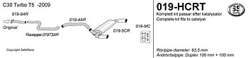 SPORTAVGASSYSTEM 2,5" VOLVO C30  T5 -2009, 1 ljudd. Ändrör 2x100 mm