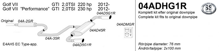 SPORTAVGASSYSTEM 3"  VW Golf 7 GTi- Duplex 1x80 mm (Multilink bakaxel) - 2