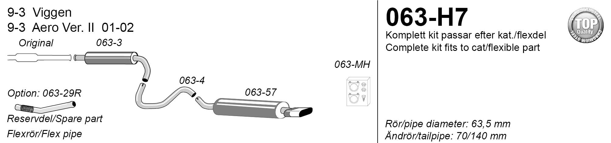 SPORTAVGASSYSTEM 2,5" SAAB 9-3 Aero/Viggen Ver 2,   2001-2002 - 2
