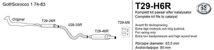 SPORTAVGASSYSTEM 2,5"  trimsystem VW Golf 1 /Scirooco 1  74-83 - 2