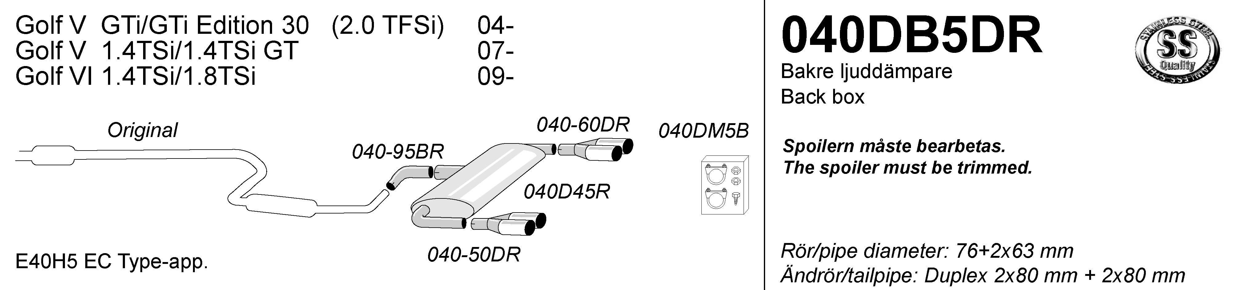 SPORTAVGAS BAKRE ljuddämpare  Audi A3 04- /VW Golf 5 / Golf 6  Duplex 2x 80 mm - 2