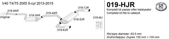 SPORT AVGASSYSTEM 2,5" VOLVO V40 T4, T5 5-cyl  2WD 2013- , Ändrör 2x100 mm - 2