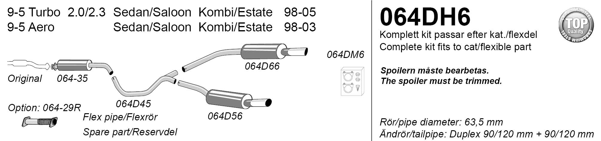 SPORTAVGASSYSTEM DUPLEX 2,5" SAAB 9-5 1998-2005 - "Duplex" - 2