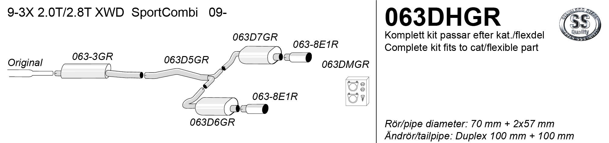 SPORTAVGASSYSTEM 2,5" SAAB 9-3 XWD  2009-- "Duplex" - 2