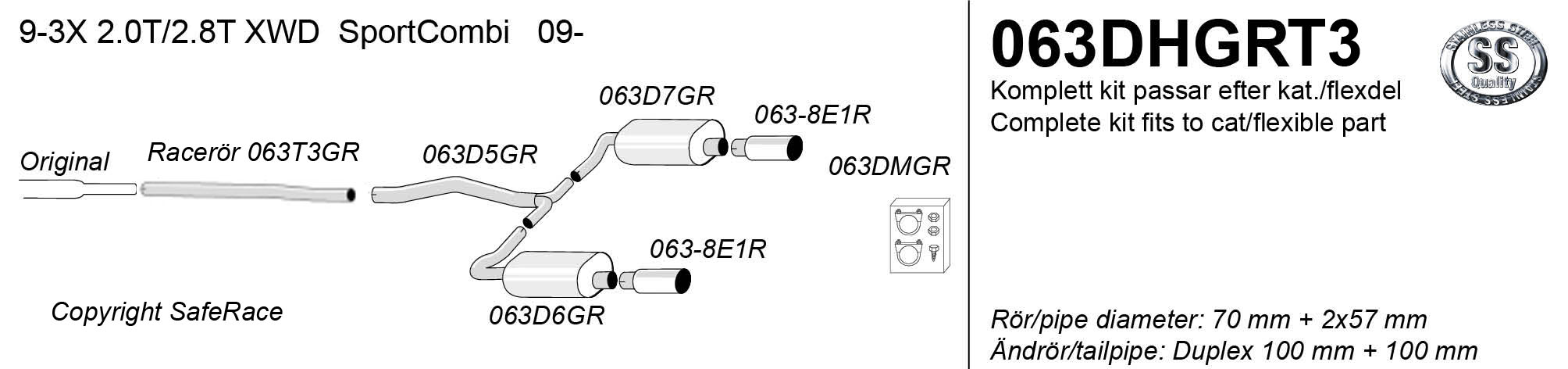 SPORTAVGASSYSTEM 2,5" SAAB 9-3 XWD  2009- "Duplex" med racerör