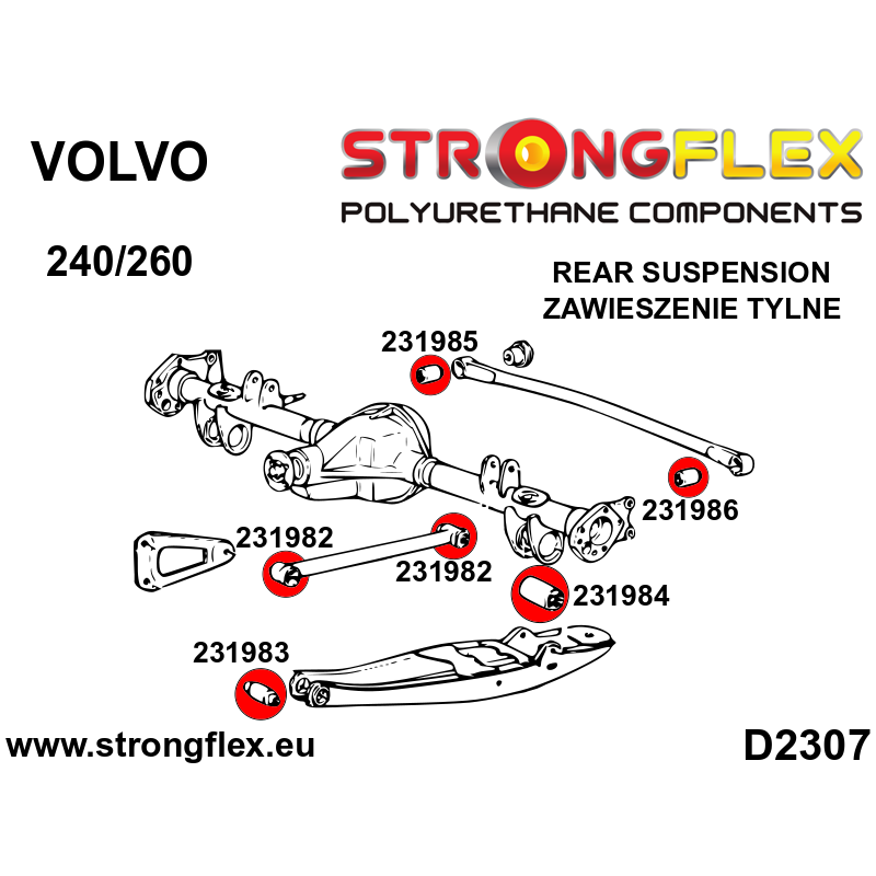 BUSSNINGSSATS Förstärkt "Street"  (röda) komplett Volvo 240-ser 85-93 - 3