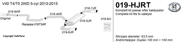 SPORT AVGASSYSTEM 2,5" VOLVO V40 T4, T5  5-cyl, 2WD 2013- , 1 ljudd. Ändrör 2x100 mm - 2