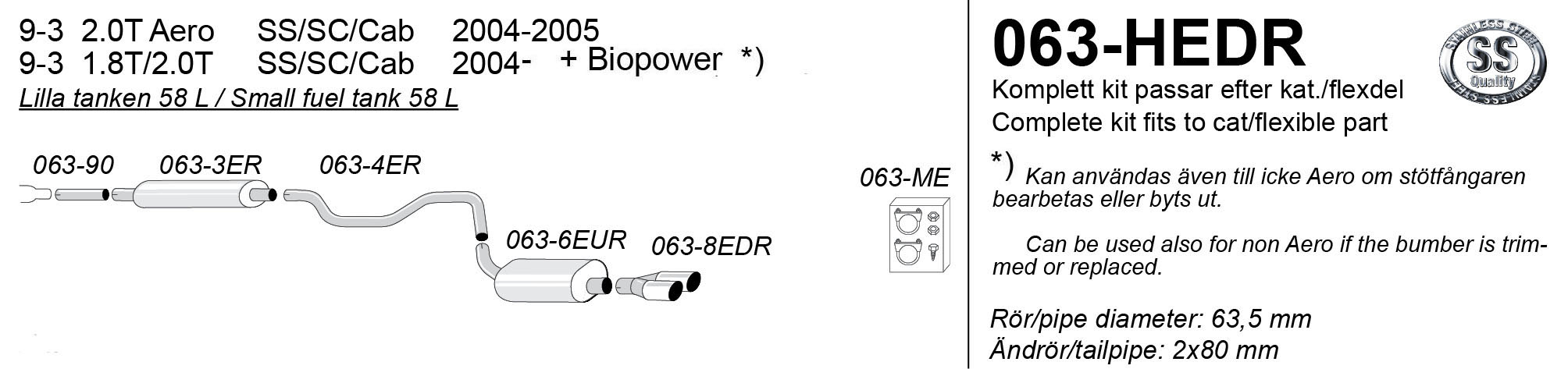 SPORT AVGASSYSTEM 2,5" SAAB 9-3 II, 1,8- 2,0T +  Aero - 2 slutrör - 2
