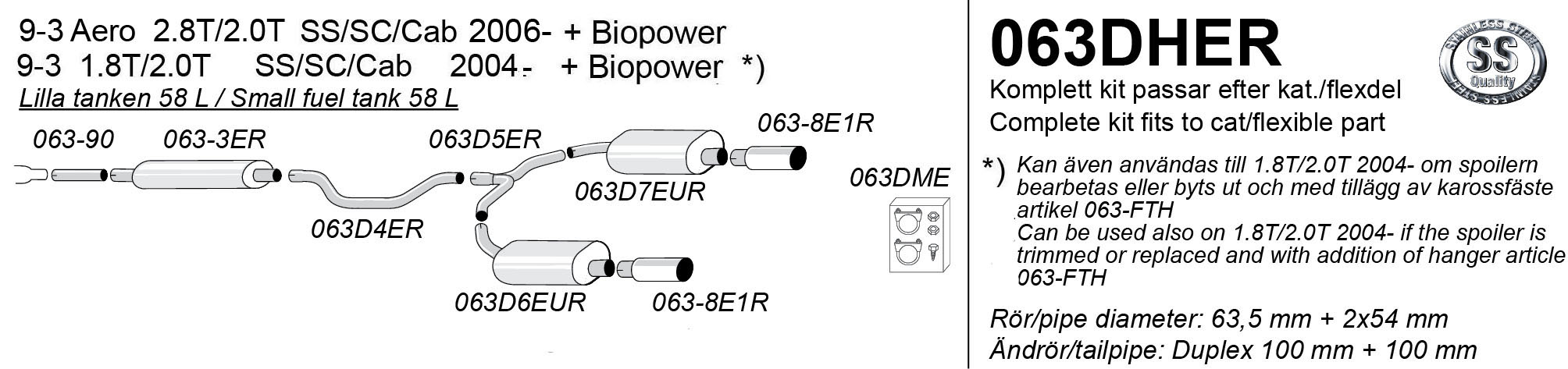 SPORTAVGASSYSTEM DUPLEX 2,5" SAAB 9-3 II, 1,8 2,0T, 2,8 T  Aero -"Duplex" - 2