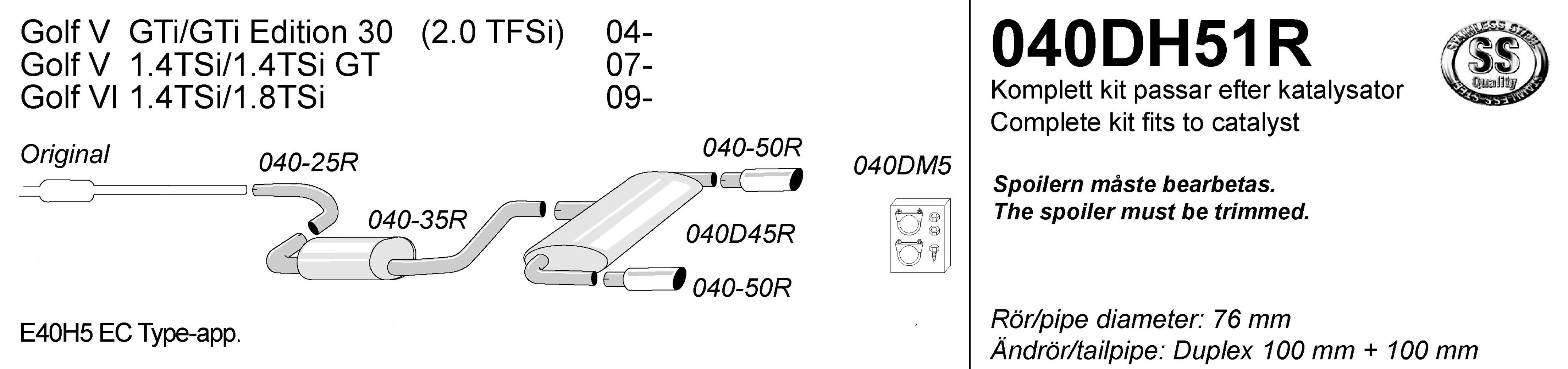 SPORTAVGASSYSTEM 3"  Audi A3 04- /VW Golf 5 / Golf 6 Duplex 1x100 mm - 2