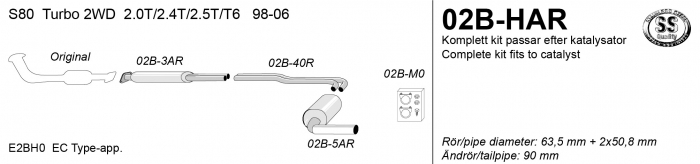 SPORTAVGASSYSTEM 2,5" VOLVO S80 I Turbo bensin,  Ändrör 1x90mm - 2