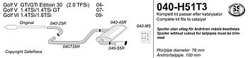 SPORTAVGASSYSTEM 3"  Audi A3 04- /VW Golf 5 / Golf 6-  1ljudd. - slutrör 1x100mm