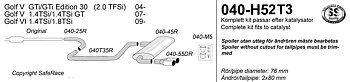 SPORTAVGASSYSTEM 3"  Audi A3 04- /VW Golf 5 / Golf 6 1 ljudd. -slutrör 2x80 mm