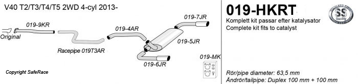 SPORT AVGASSYSTEM 2,5" VOLVO V40 T2-T5  4-cyl, 2WD 2013- , 1 ljudd. Ändrör 2x100 mm