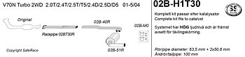 SPORT AVGASSYSTEM  VOLVO V70 II  TURBO 2WD, 2001-2004, 1 ljudd.   2,5"/ 2x2", Ändrör 1x100mm