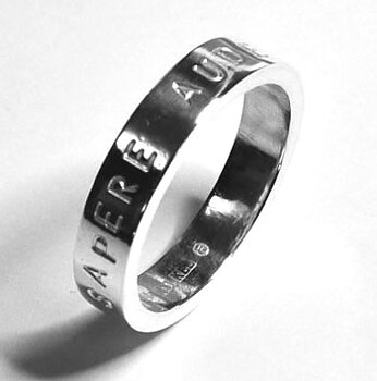 Silver ring with text