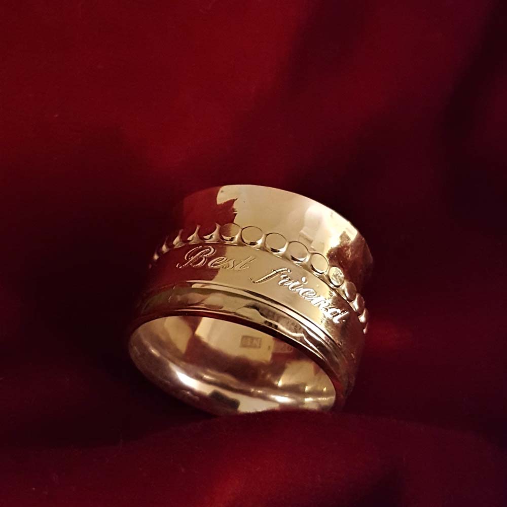 Silver double ring, spinner ring with text band - 2