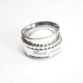 Silver double ring, spinner ring with text band
