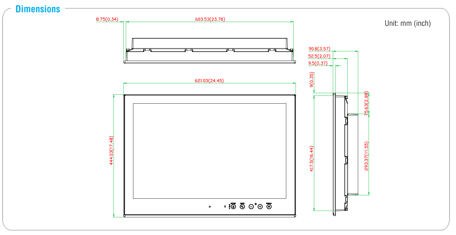 Moxa 26" Maritime Display , Flush mount,IEC 60945 approval - 2