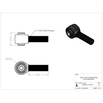 Clayton Off Road Forged Giiro Rod End Front Lower Arm 1-1/4"-12 - Jeep Gladiator JT