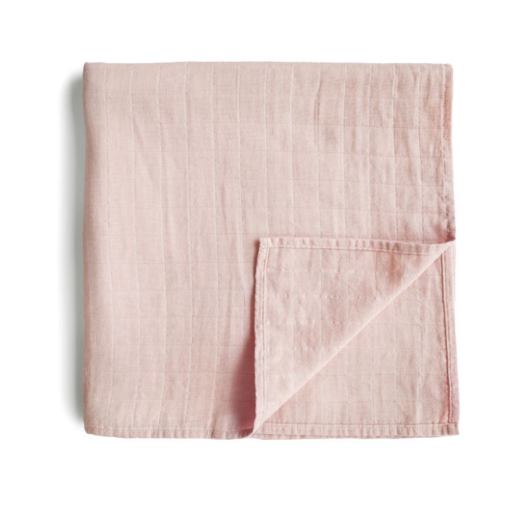 Mushie swaddle  muslin babyfilt, Rosa vanilj 120x120cm