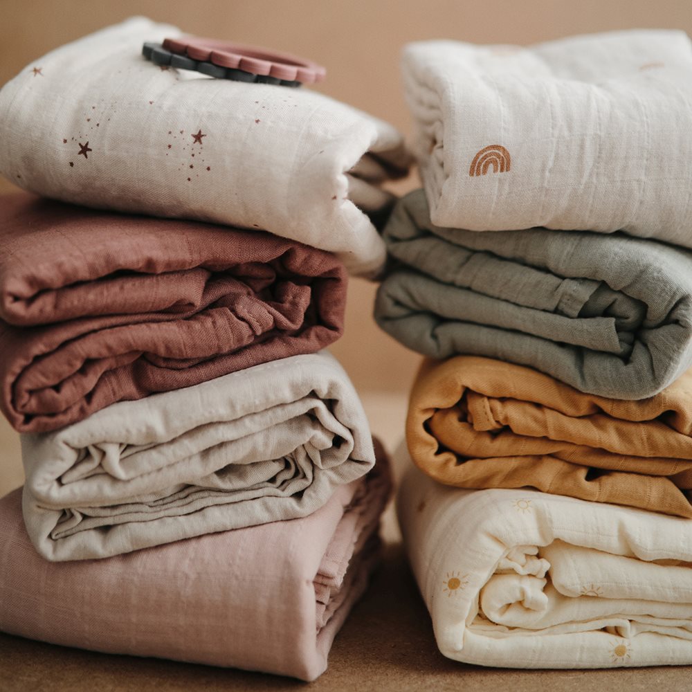 Mushie swaddle  muslin babyfilt, Rosa vanilj 120x120cm - 2