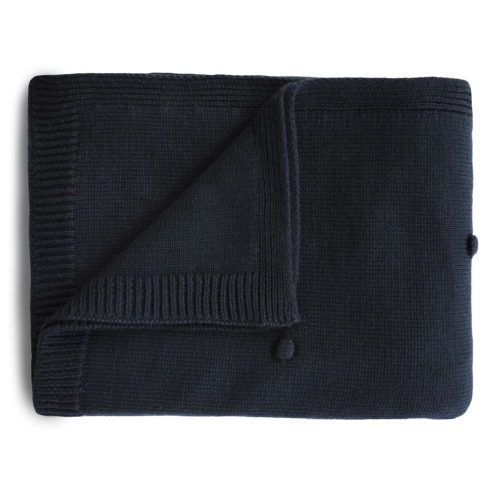 Mushie stickad babyfilt, textured Dots dark navy