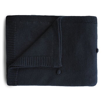 Mushie stickad babyfilt, textured Dots dark navy