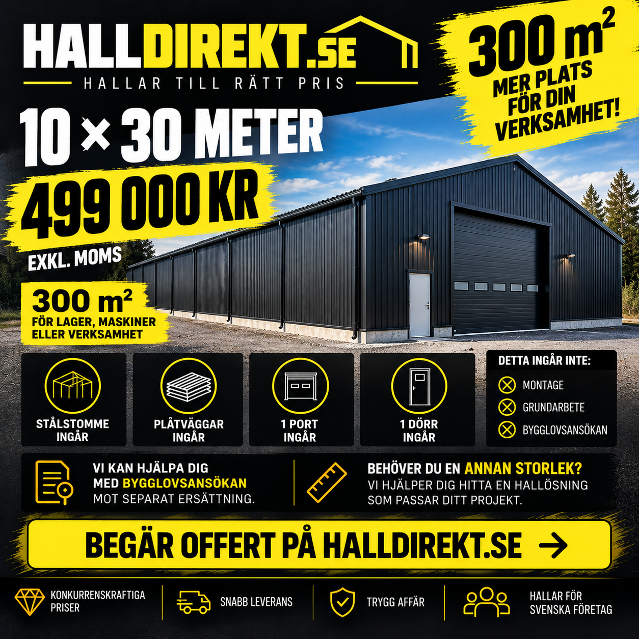 Hall 10 x 30 meter, 300 m²