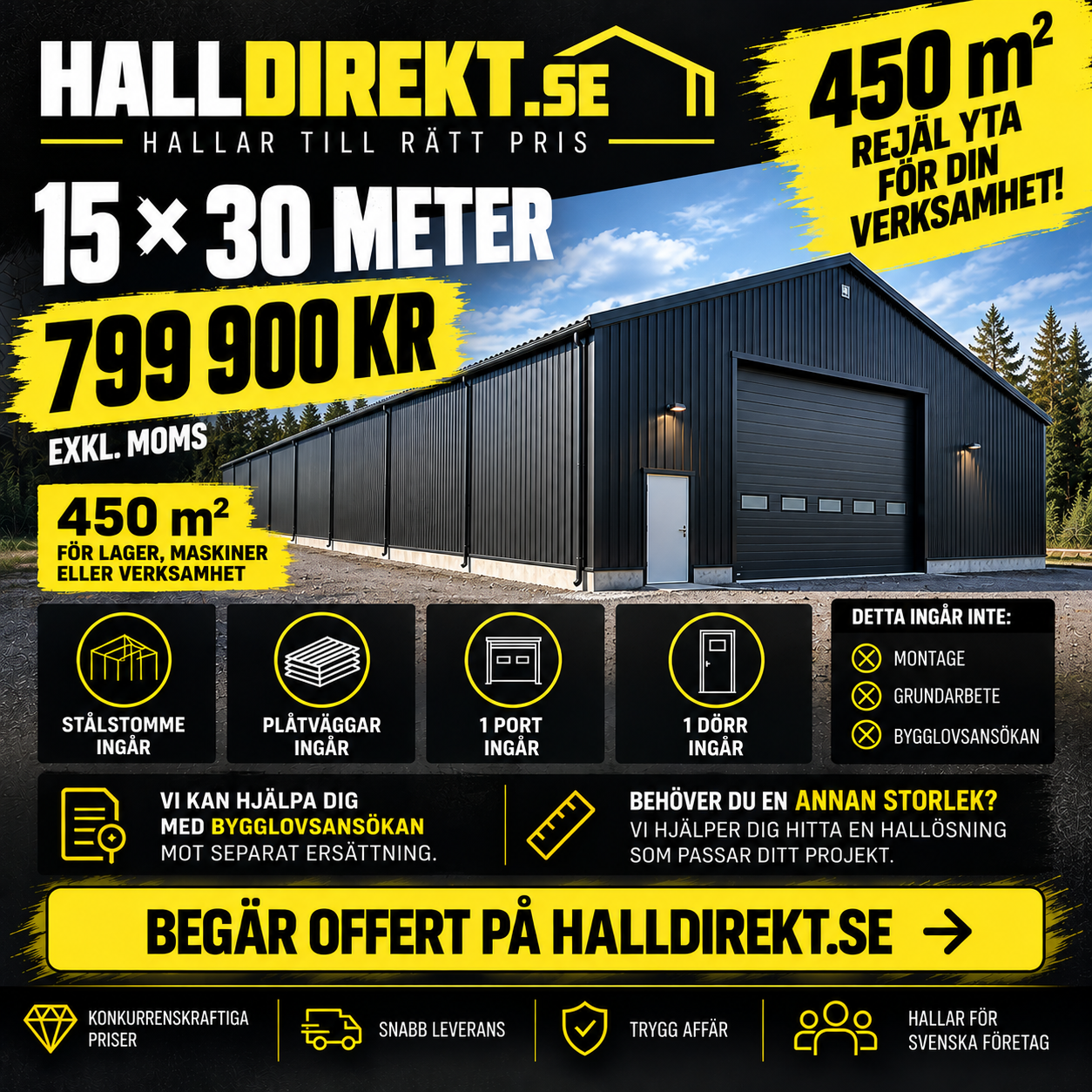 Hall 15 x 30 meter, 450 m²