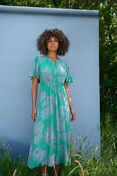 Culture Polly Long dress Green/Pink Paisley 